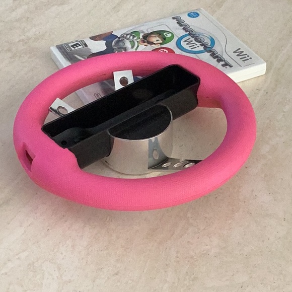 Mario Kart & Racing Wheel Nintendo Wii Game Pink Steering Wheel Drive Race - Picture 10 of 15